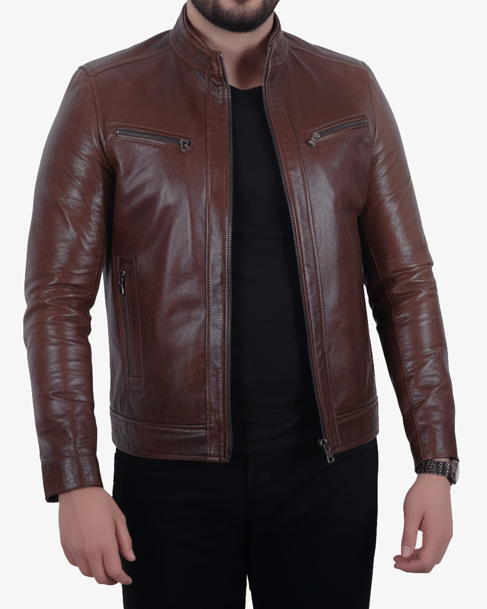Brown lambskin leather jacket