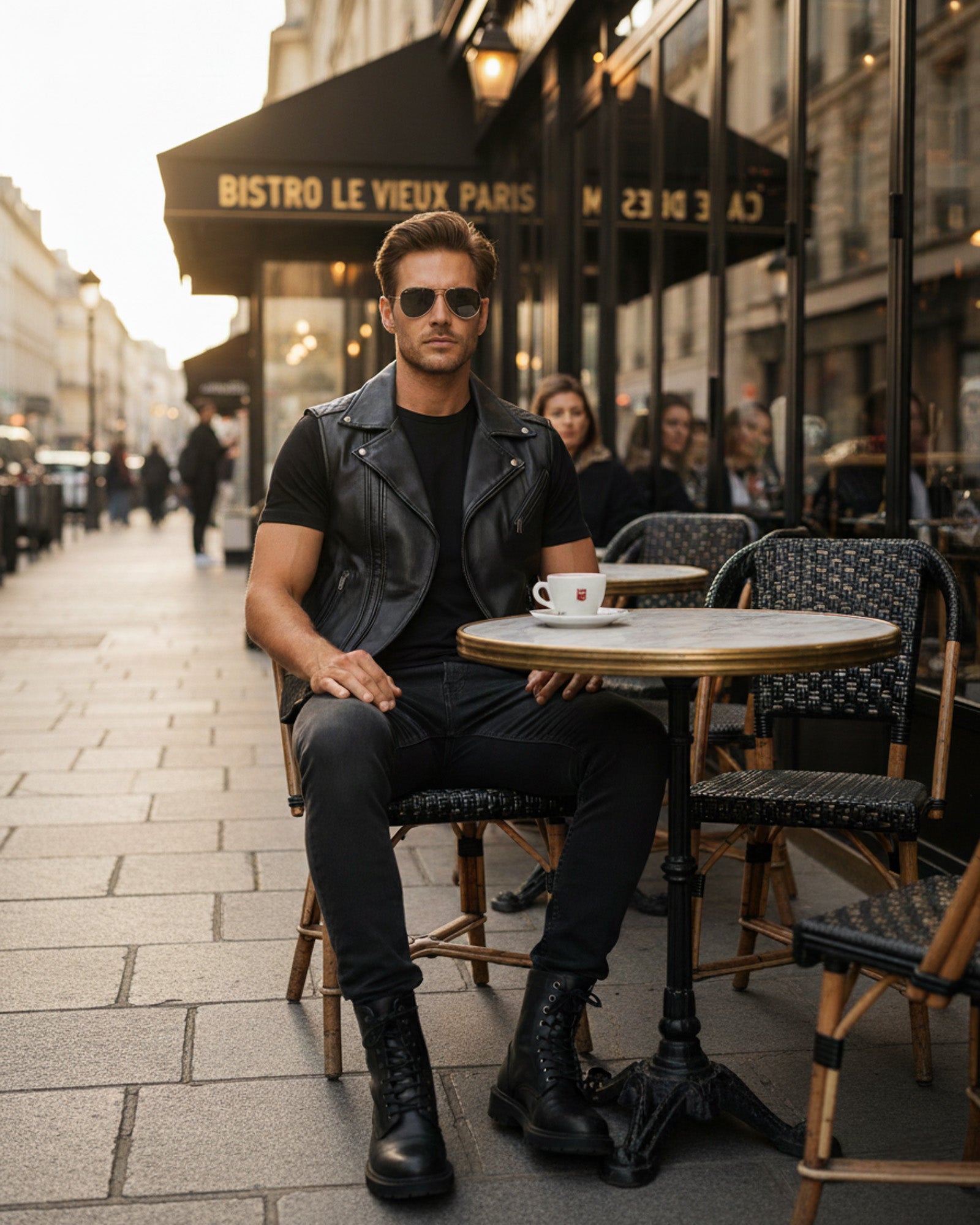 Black leather perfecto vest