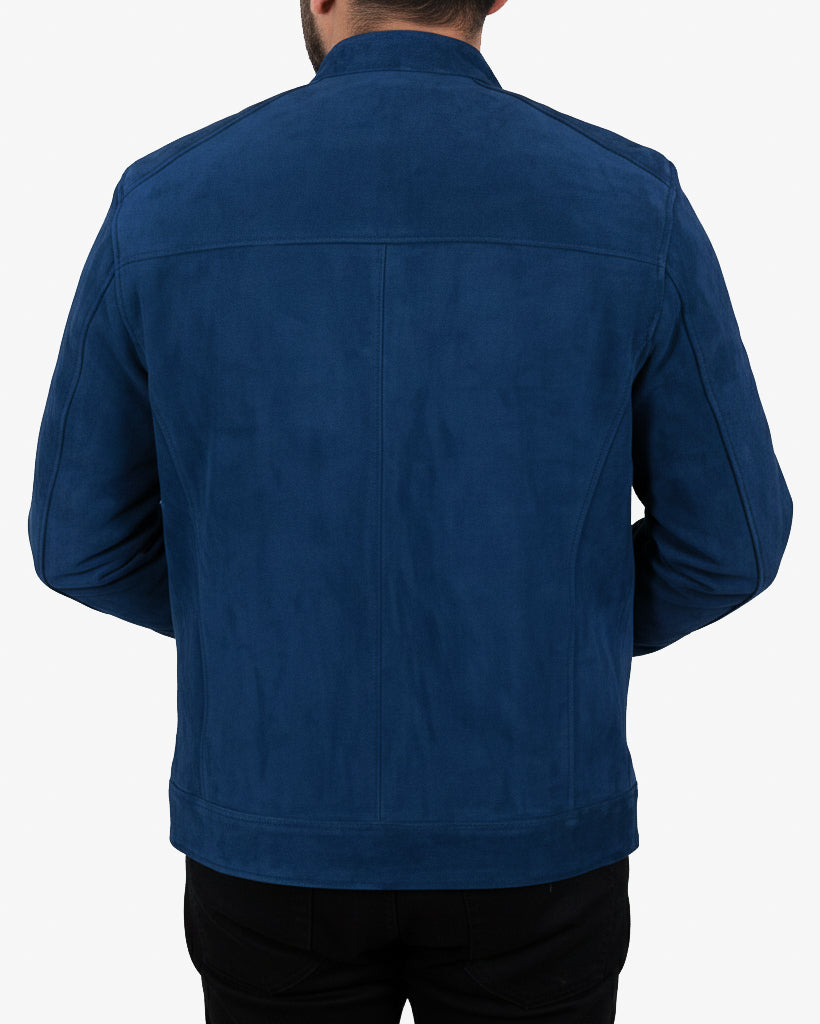 Classic Blue Suede Leather Jacket for Men