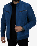 Classic Blue Suede Leather Jacket for Men
