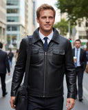 Men’s Black Crocodile-Embossed Leather Jacket