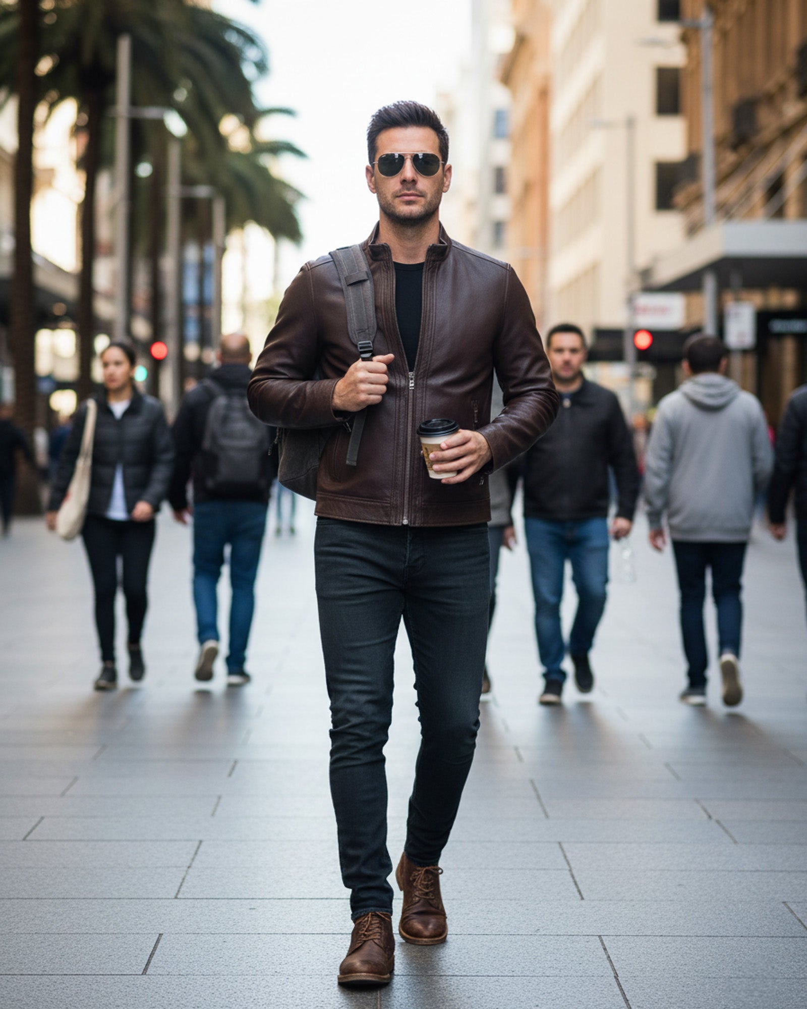 Classic Brown Buffalo Leather Biker Jacket