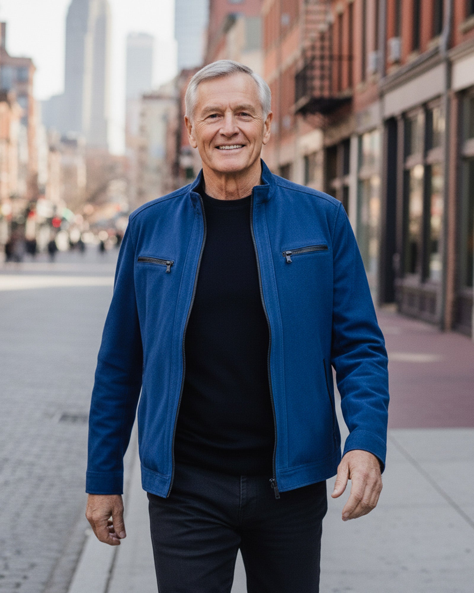 Classic Blue Suede Leather Jacket for Men