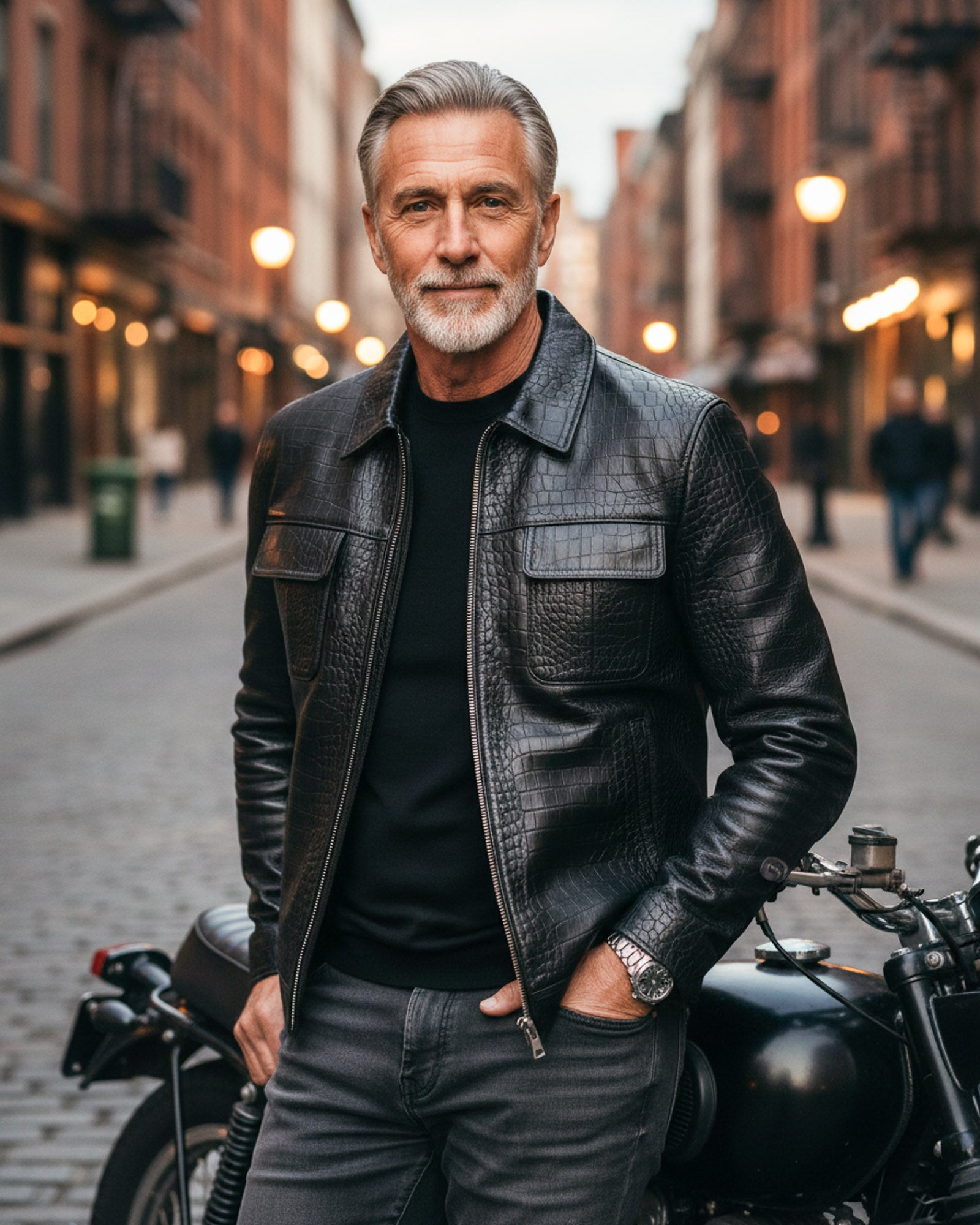 Men’s Black Crocodile-Embossed Leather Jacket