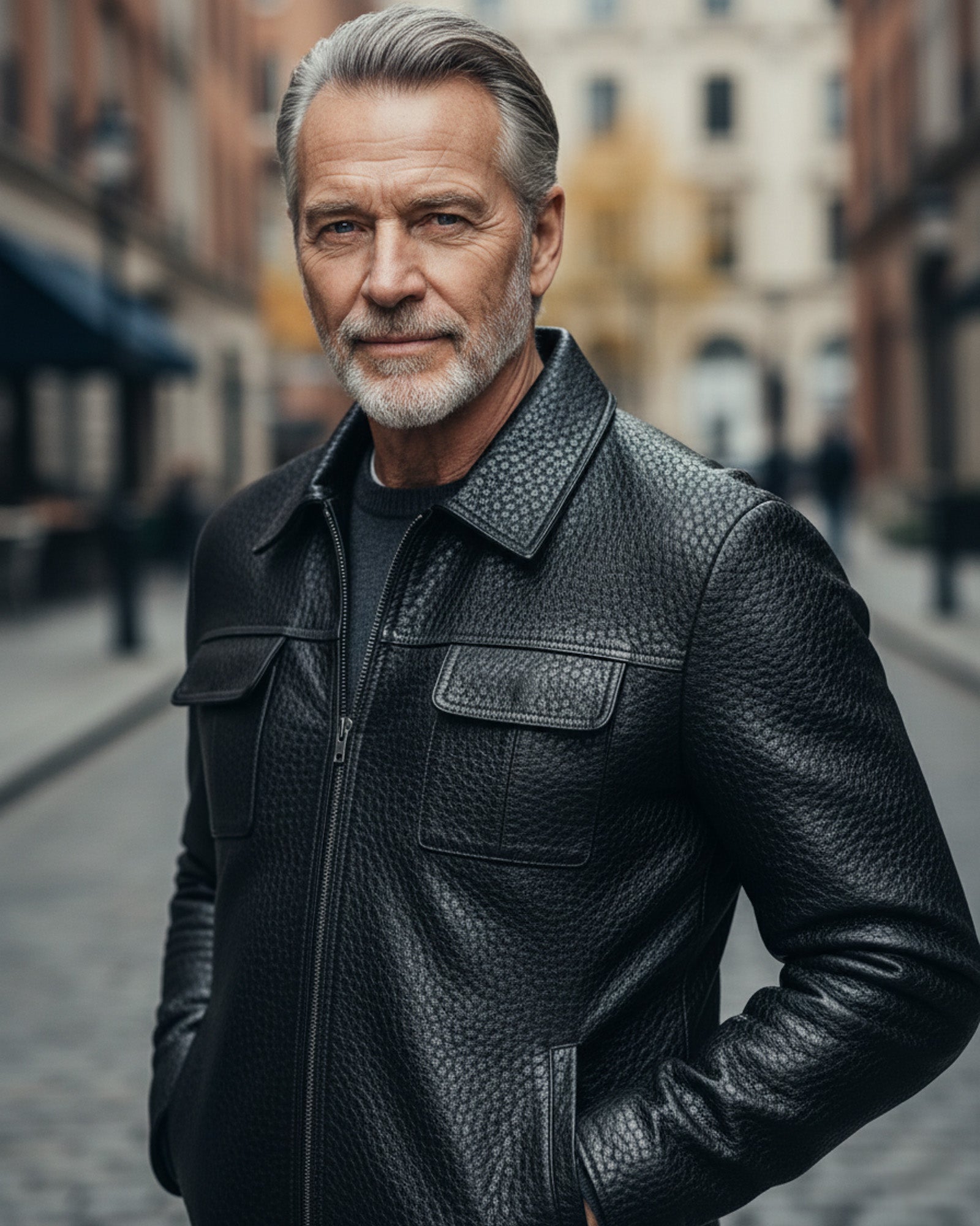 Men’s Black Crocodile-Embossed Leather Jacket