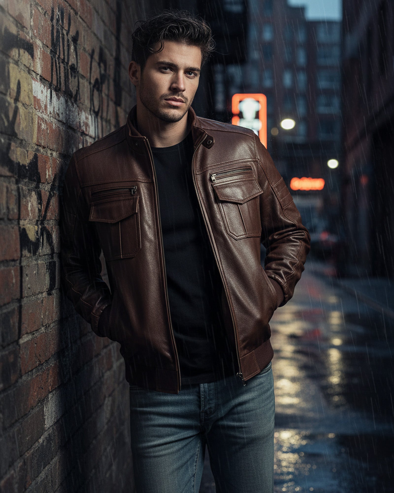 Mahogany Brown Leather Jacket for Men