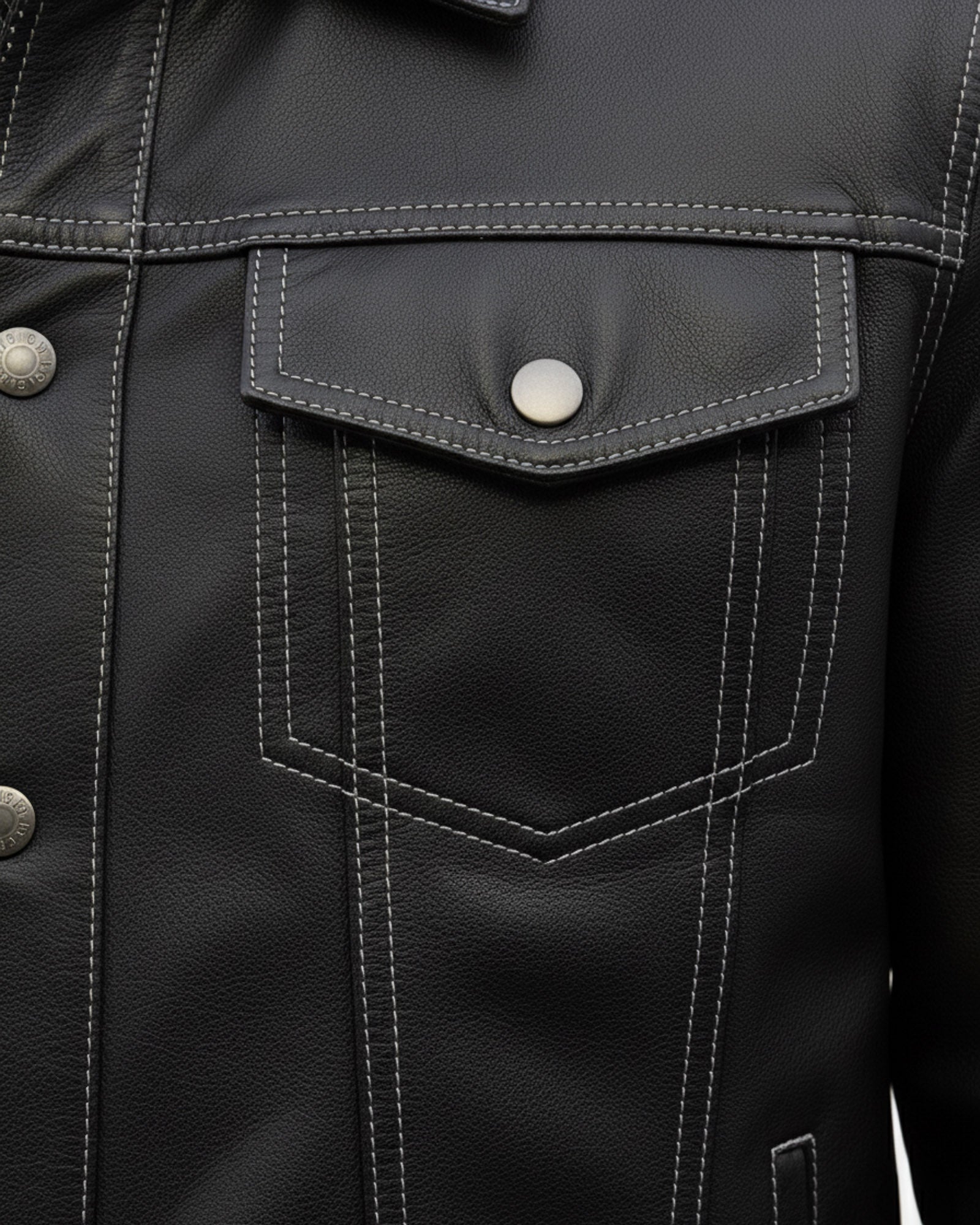 Black Leather Trucker Jacket for Men