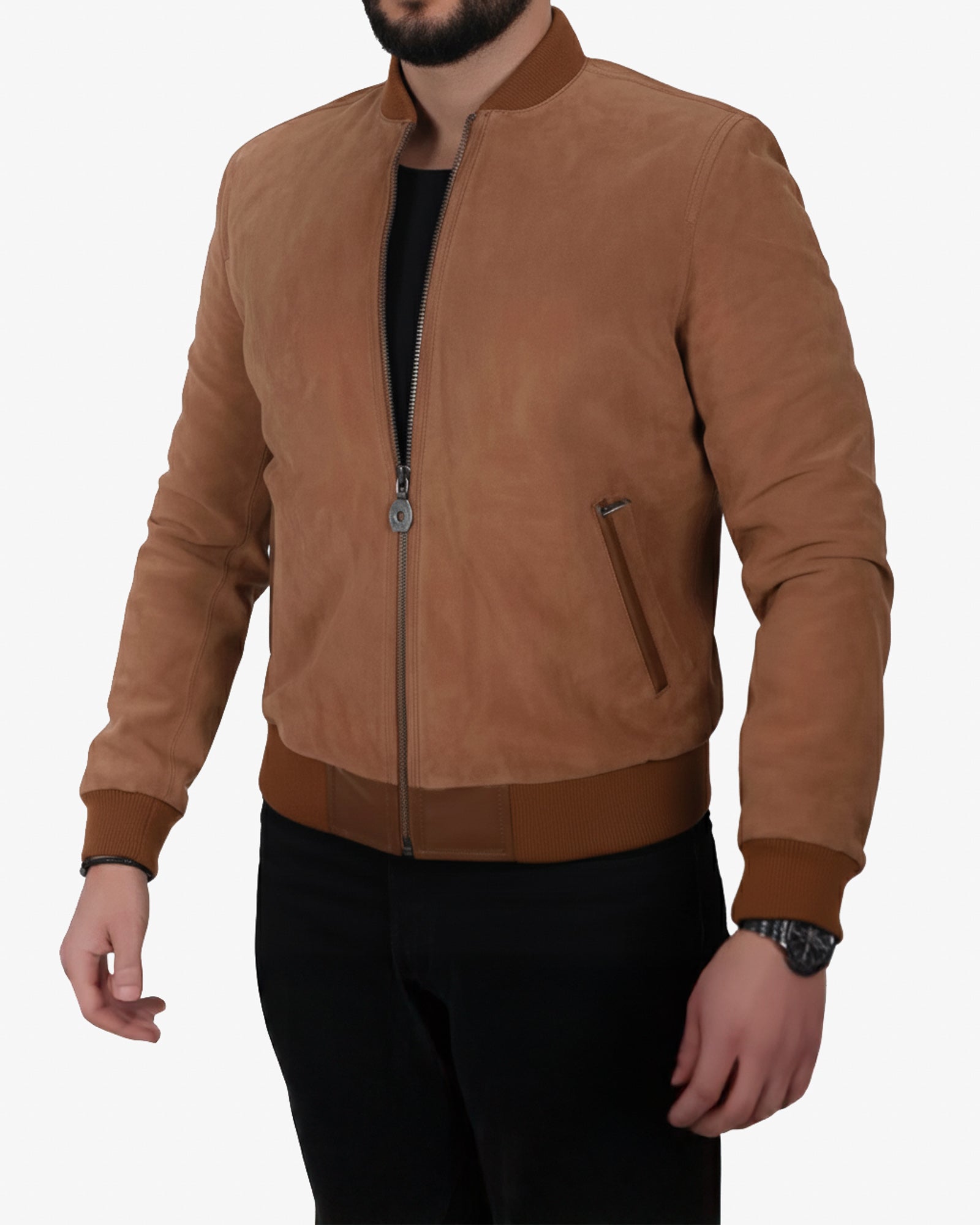 Men’s Cognac Leather Bomber Jacket