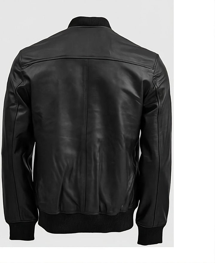 Standup Collar Bomber Leather Jacket