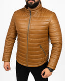 Gold Leather Puffer Jacket For Men