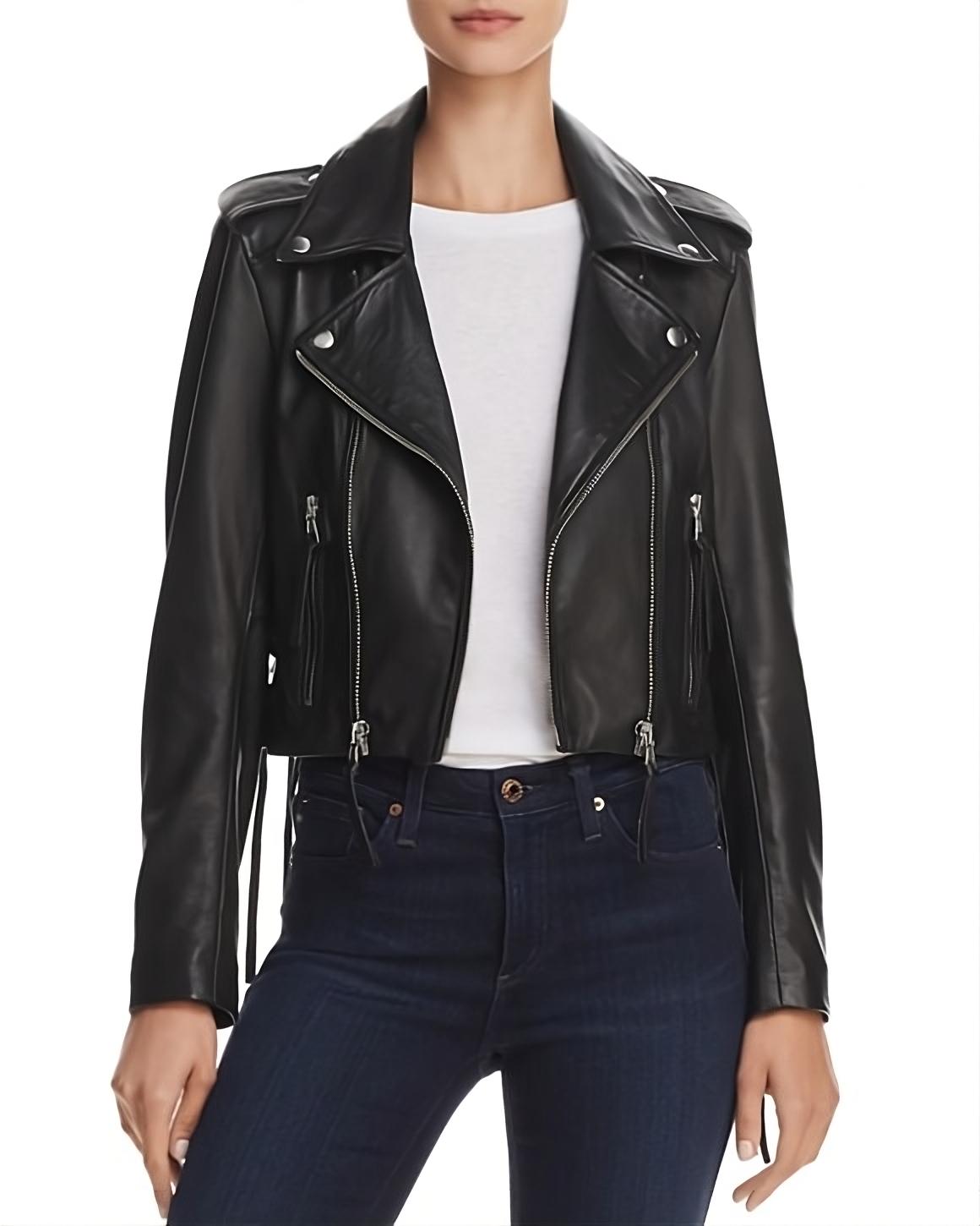 Lace up Moto Leather Jacket Women Lambskin Leatherwear