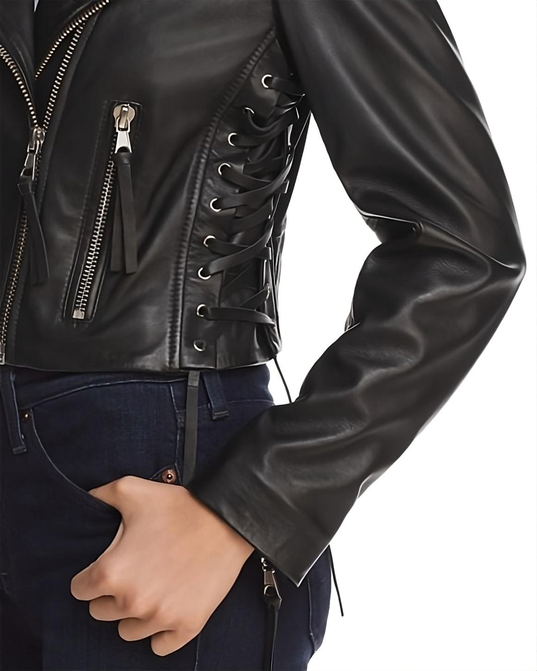 Lace-up Moto Leather Jacket