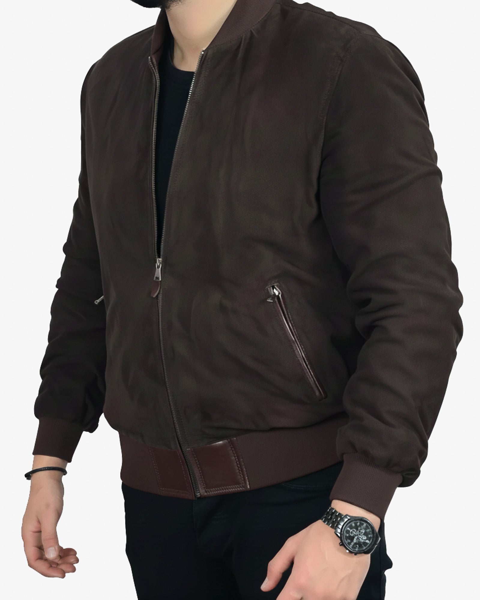 Brown Suede Bomber Jacket for Men