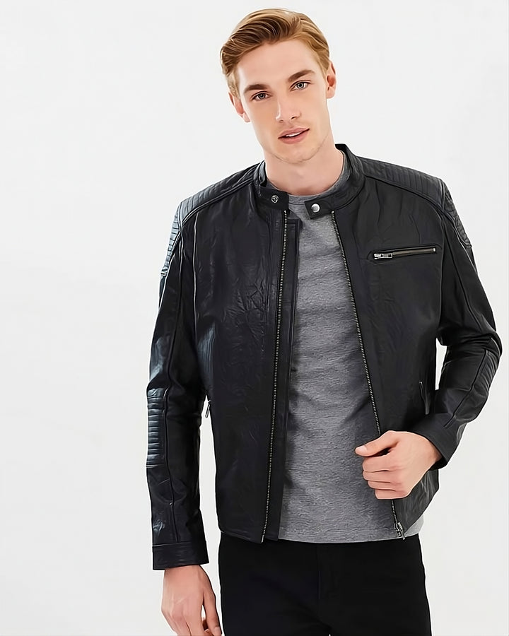 Matt-Finish Lambskin Leather Jacket w/ Snap Collar