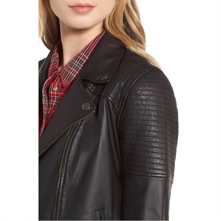 Metallic Hardware Quilted Lambskin Leather Jacket