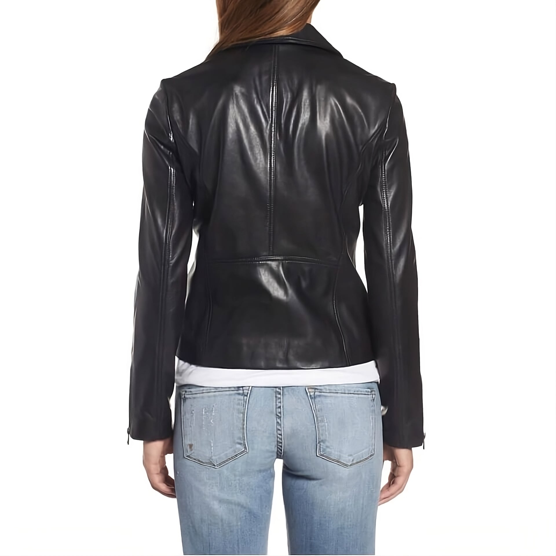 Minimal Asymmetrical Zip Leather Biker Jacket