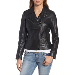 Minimal Asymmetrical Zip Leather Biker Jacket