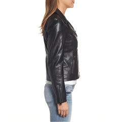 Minimal Asymmetrical Zip Leather Biker Jacket