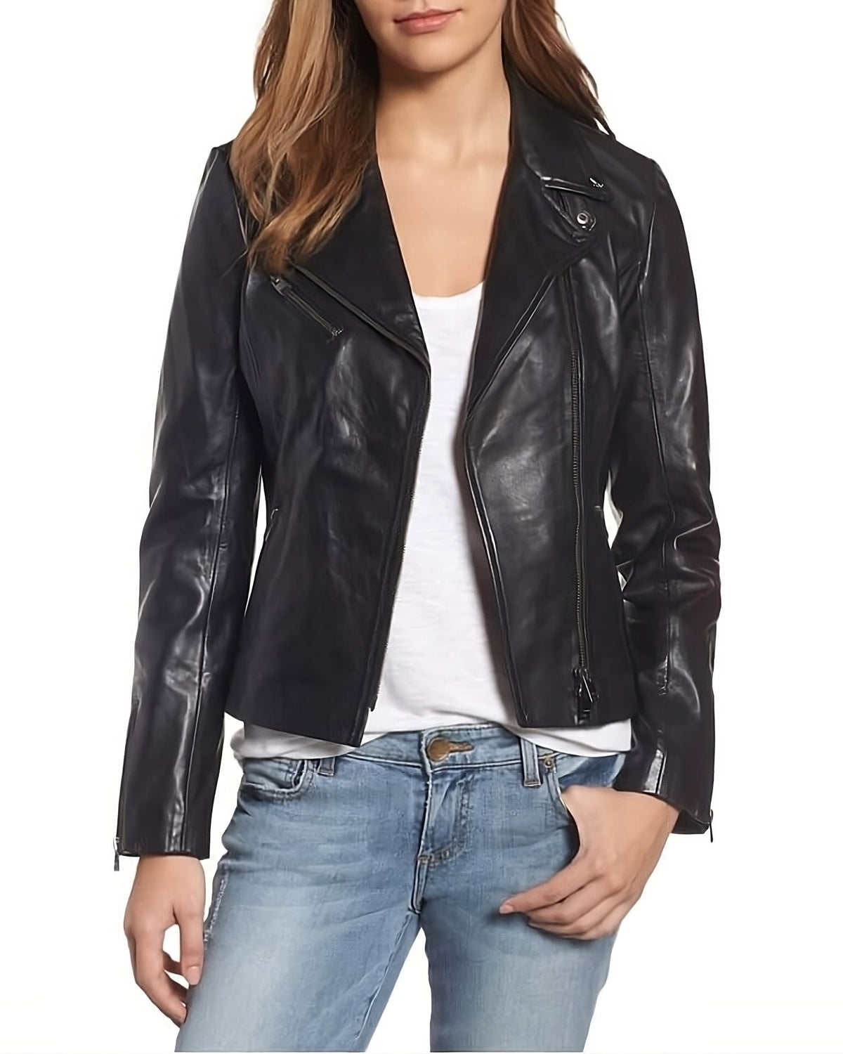 Minimal Asymmetrical Zip Leather Biker Jacket