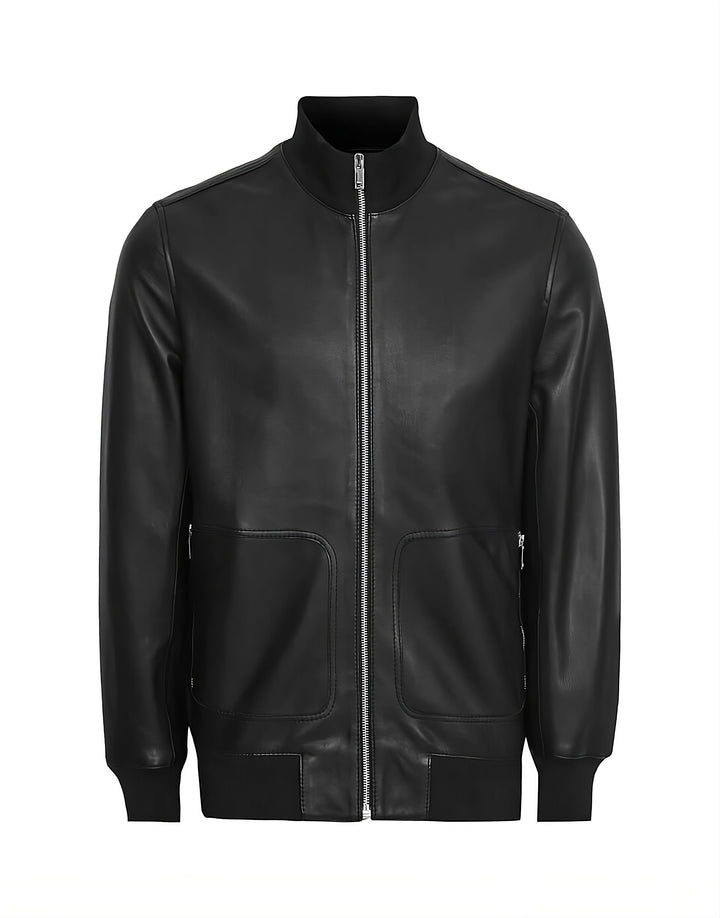 Minimalist Moto Leather Bomber Jacket