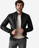 Minimalist Moto Leather Bomber Jacket