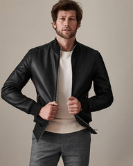 Minimalist Moto Leather Bomber Jacket