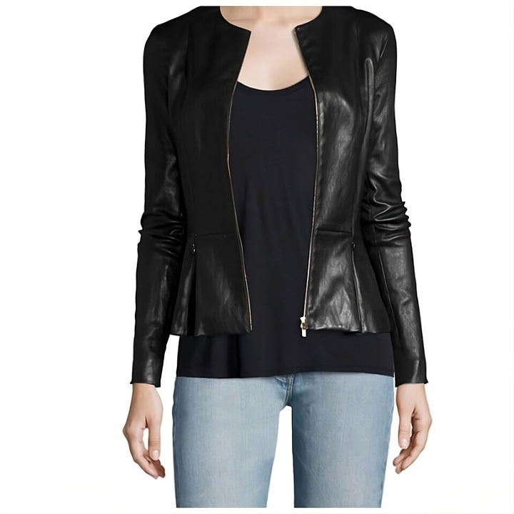 Peplum Lambskin Leather Jacket