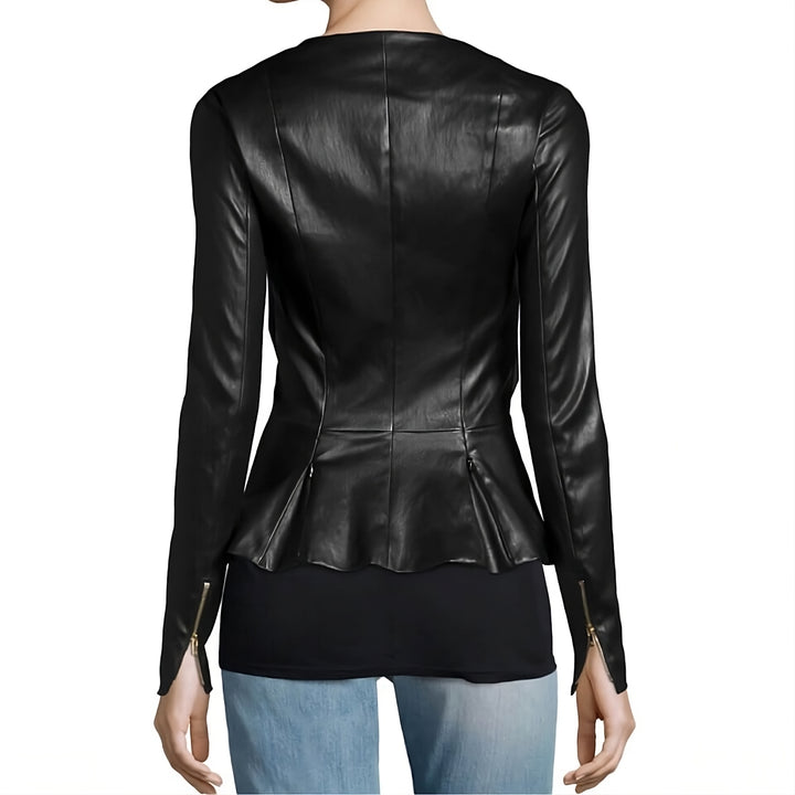 Peplum Lambskin Leather Jacket