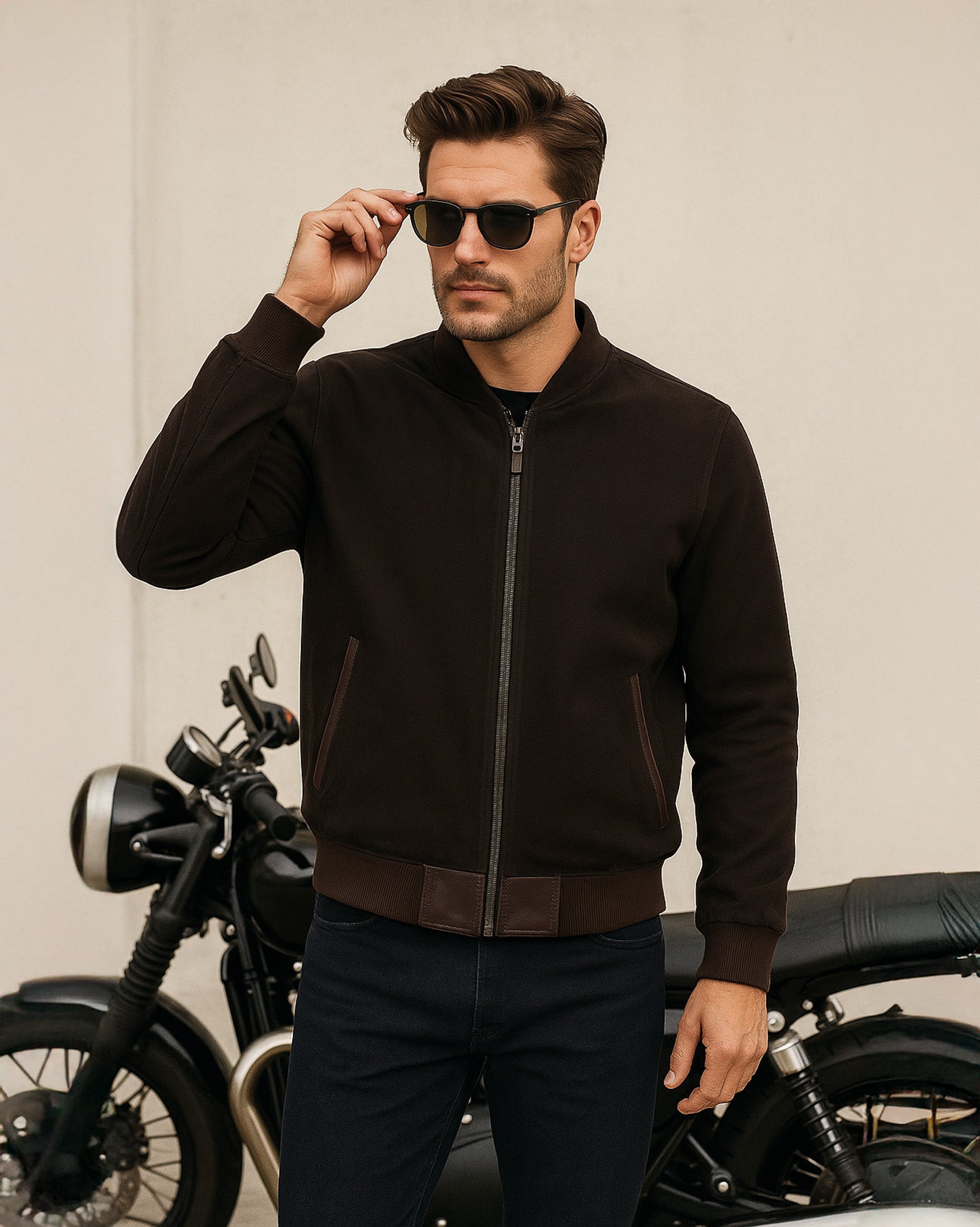 Brown Suede Bomber Jacket for Men