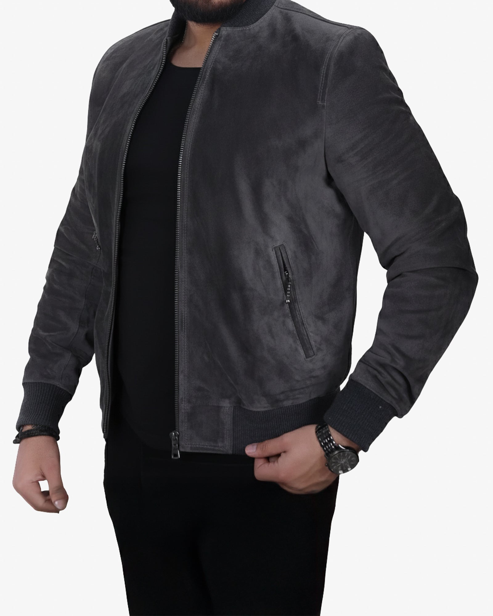 Brown Suede Bomber Jacket for Men