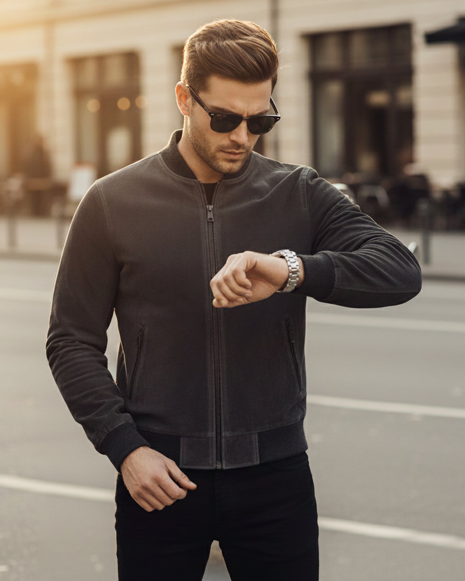 Brown Suede Bomber Jacket for Men