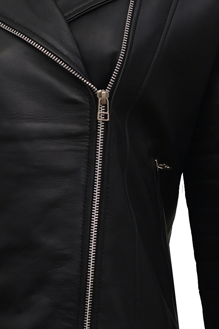 Puffed Arm Asymmetric Leather Biker Jacket