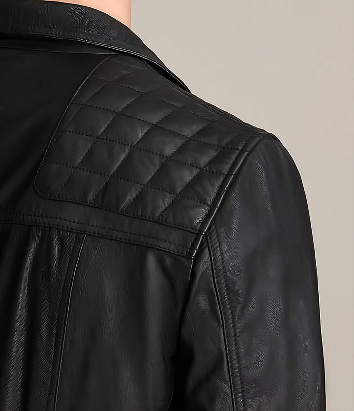 Quilted Shoulder Biker Leather Jacket