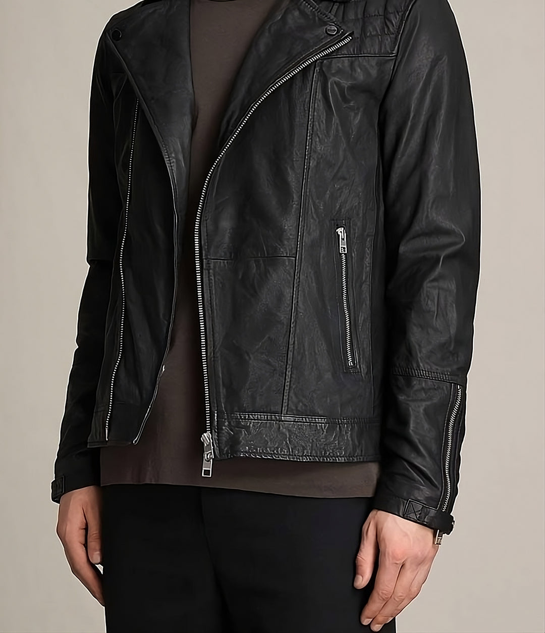 Quilted Shoulder Biker Leather Jacket