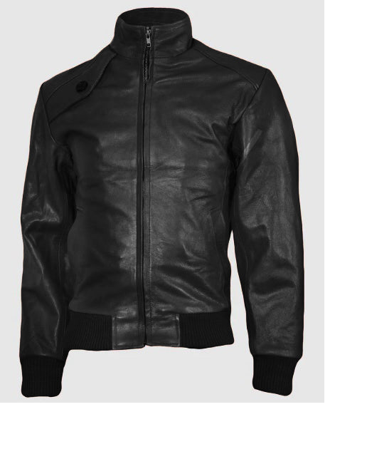 Padded Shoulder Bomber Leather Jacket