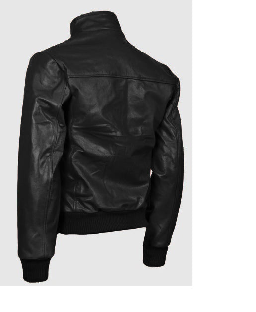 Padded Shoulder Bomber Leather Jacket