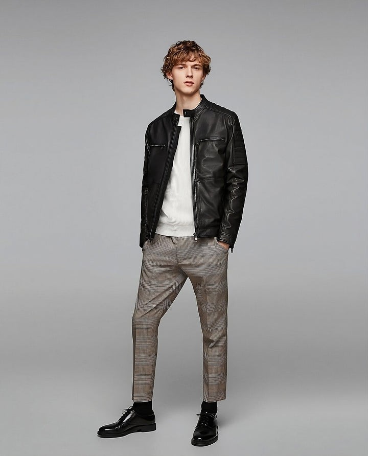 Sleek Street Wear Lambskin Leather Jacket