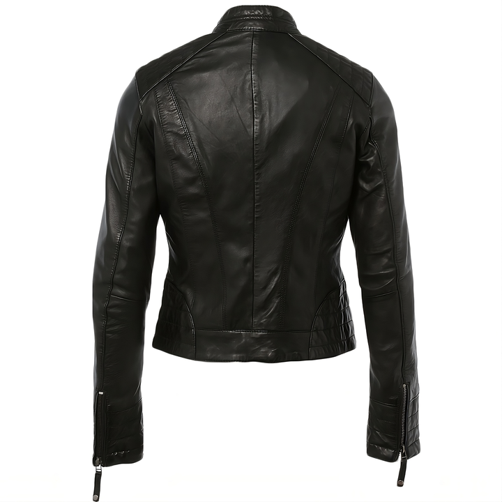 Slim Biker Button Waist Leather Jacket