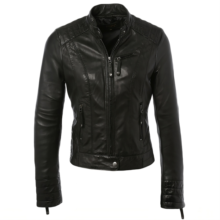 Slim Biker Button Waist Leather Jacket