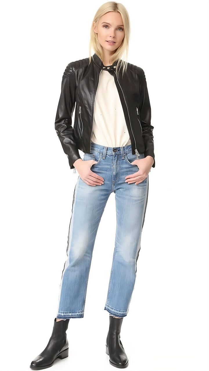 Stand Collar Leather Moto Jacket