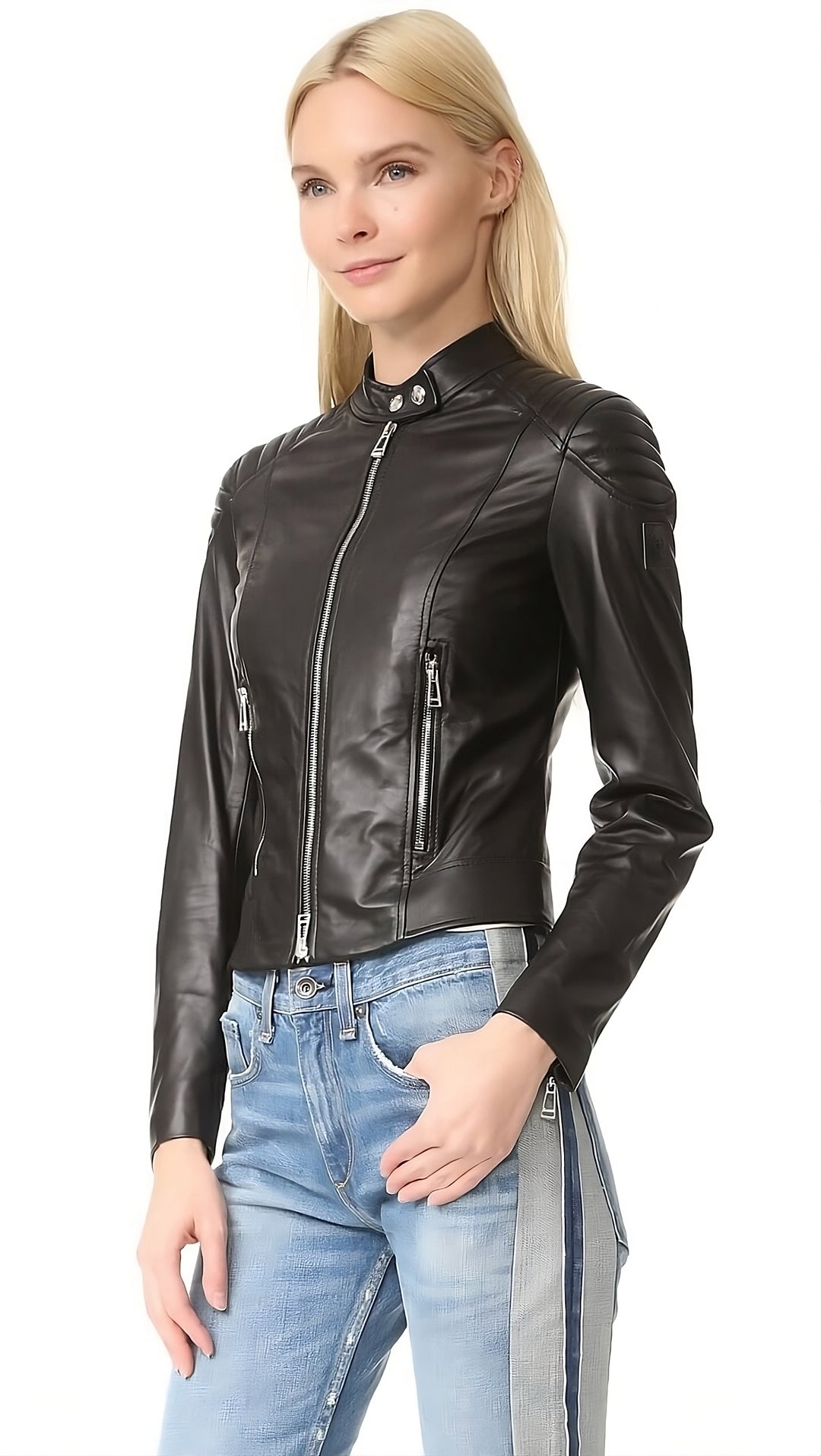 Stand Collar Leather Moto Jacket