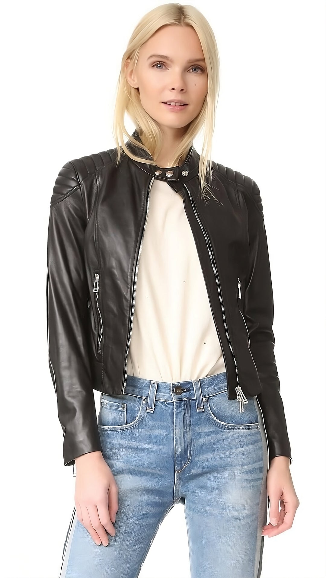 Stand Collar Leather Moto Jacket