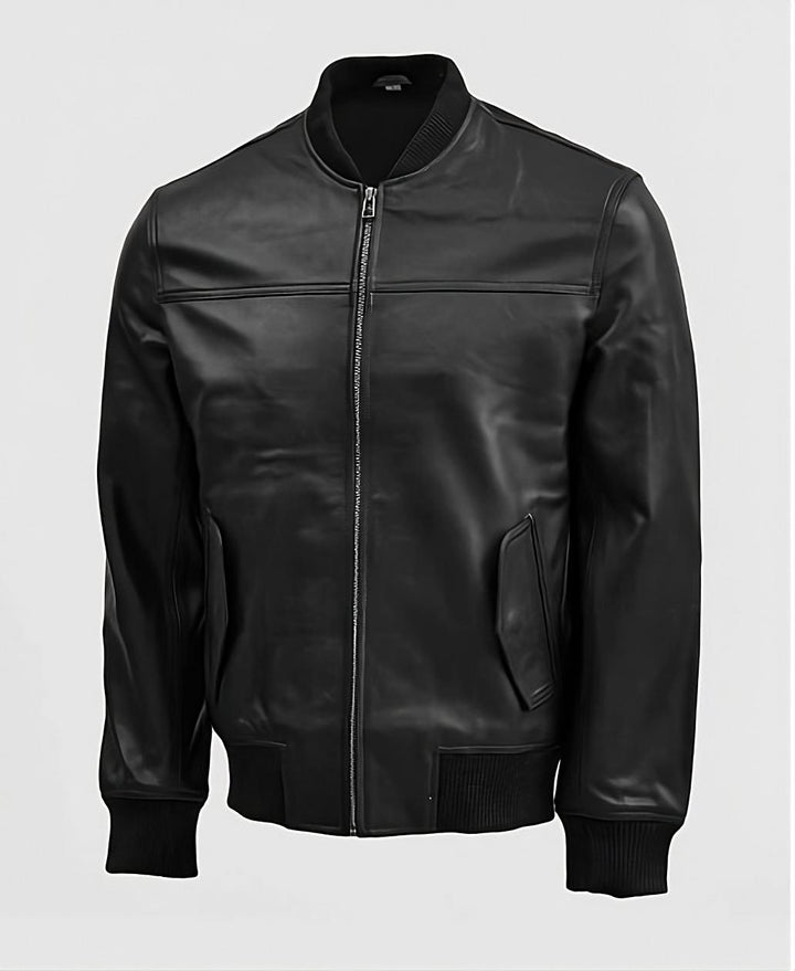 Standup Collar Bomber Leather Jacket