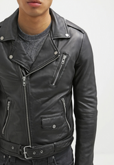 Vintage Belted Leather Biker Jacket