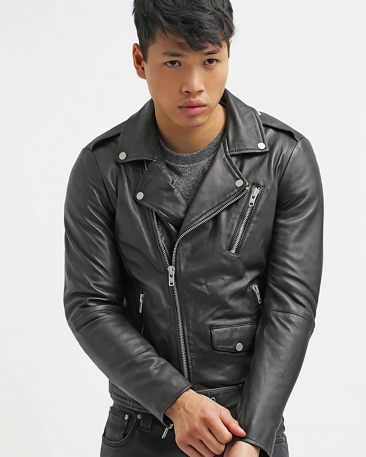 Vintage Belted Leather Biker Jacket