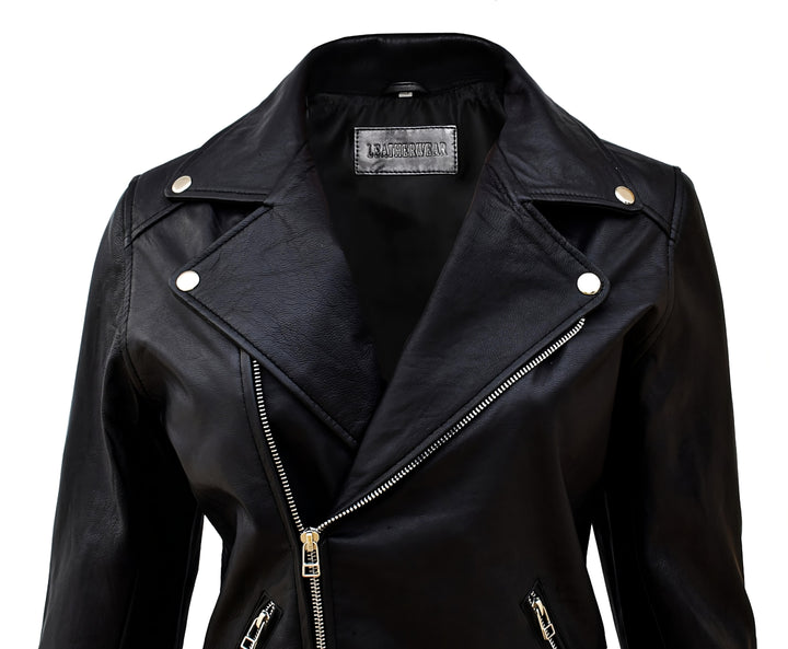 Women’s Asymmetric Zipper Leather Biker Jacket