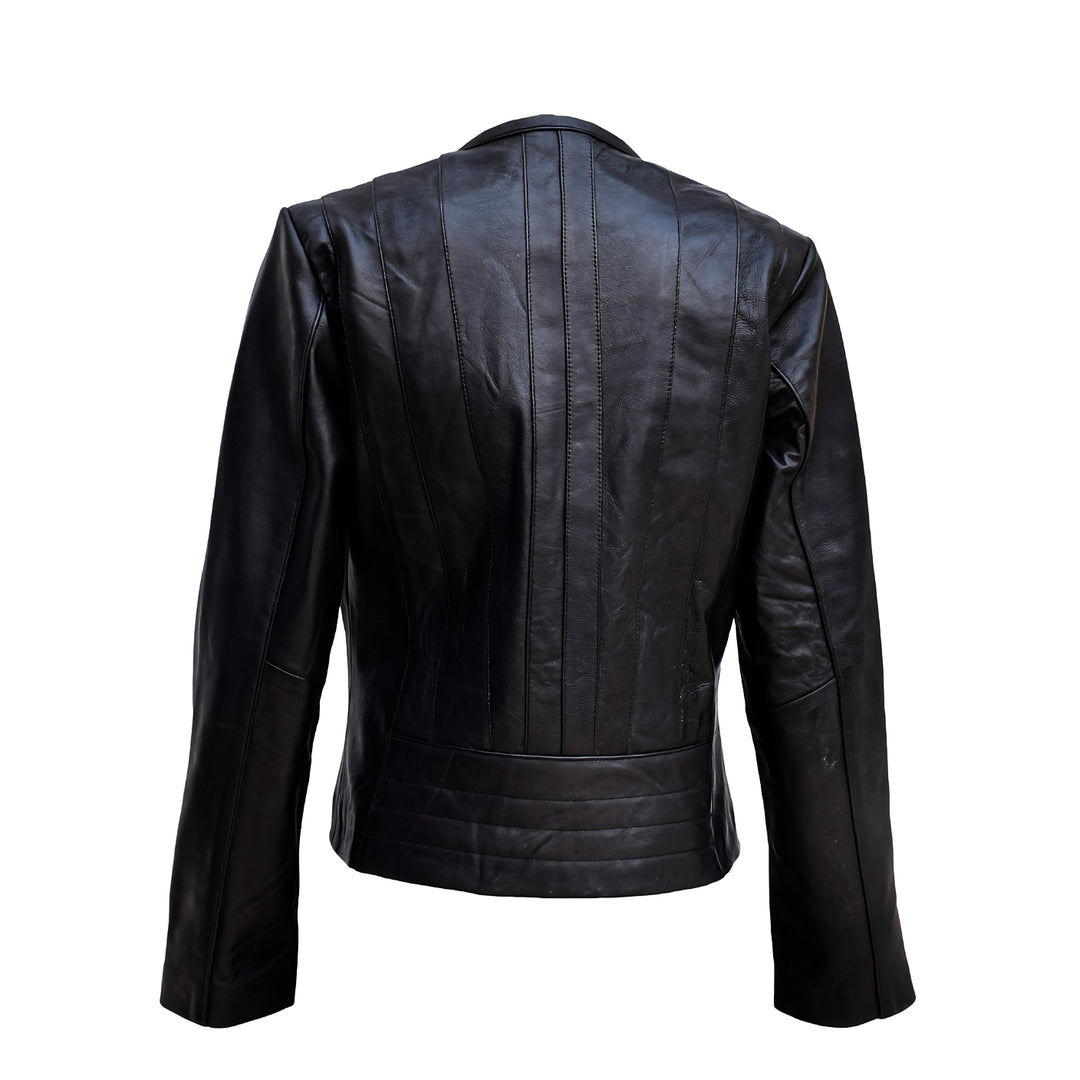 Women's Collarless Leather Tailored Blazer