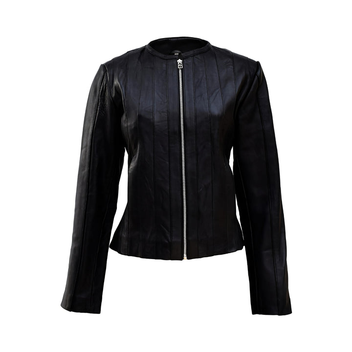 Women's Collarless Leather Tailored Blazer