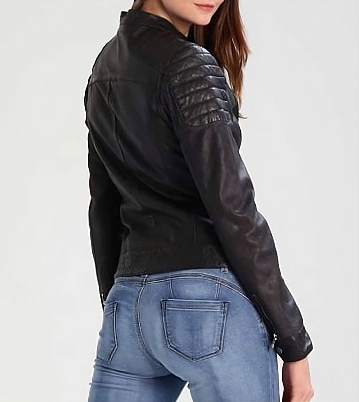 Women's Moto Jacket with Padded Details