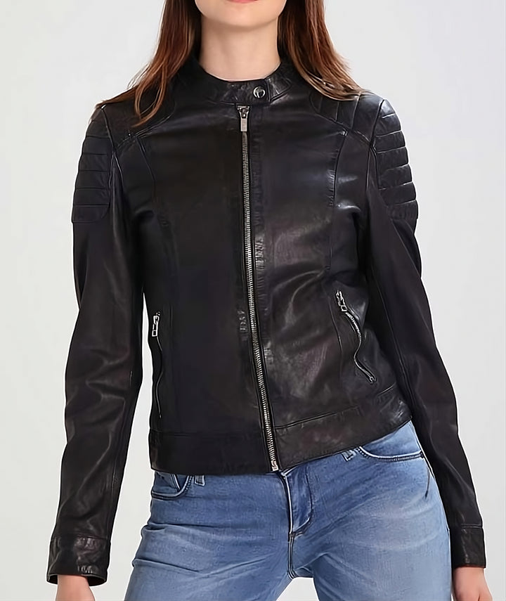 Women's Moto Jacket with Padded Details